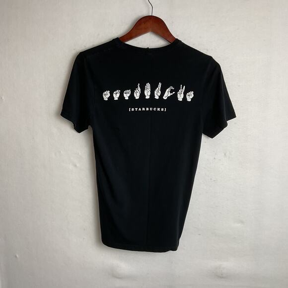Starbucks Womens American Sign Language ASL Short Sleeve Logo Tee Small Black - Picture 5 of 11